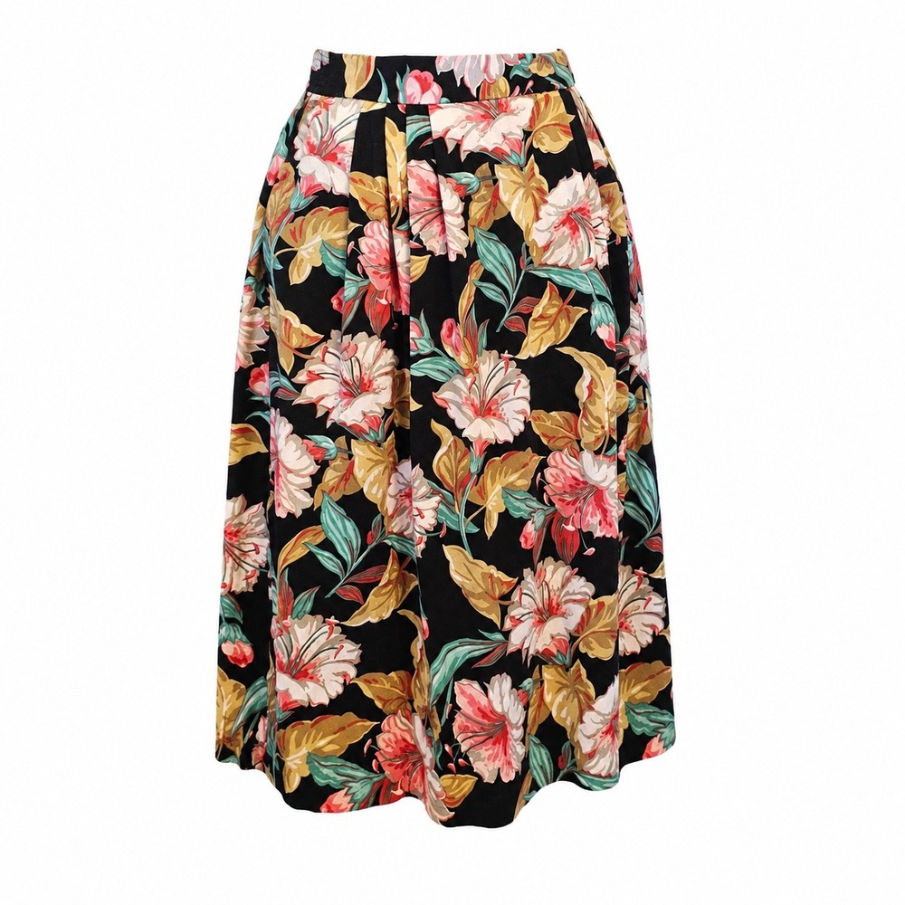 Vintage 90s Evan Picone Floral Midi Skirt Pleated Pockets USA Womens 14